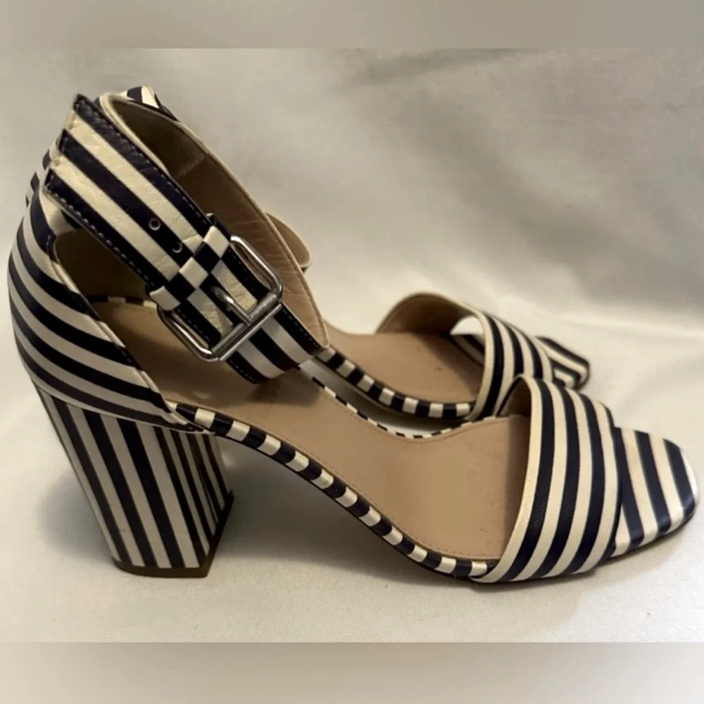 J. Crew Navy & White Striped Block Heel Sandals - Picture 6 of 12